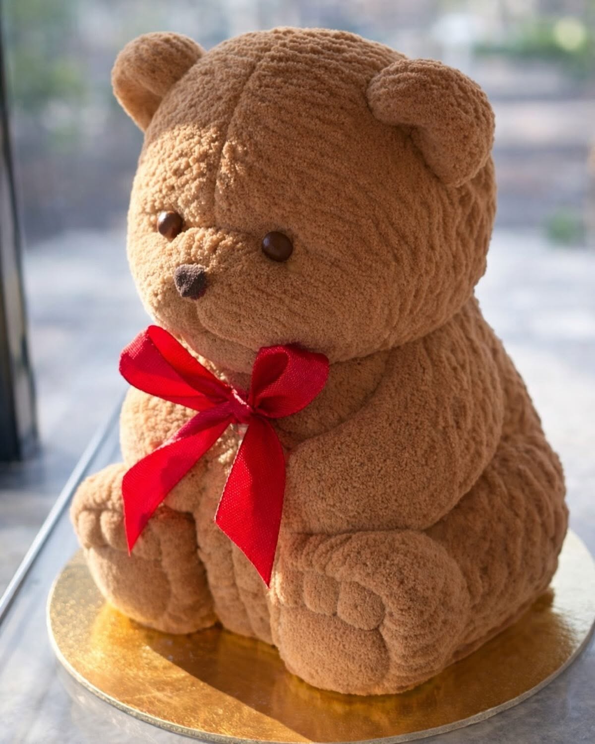 Bento cake w kształcie misia z czerwoną kokardą